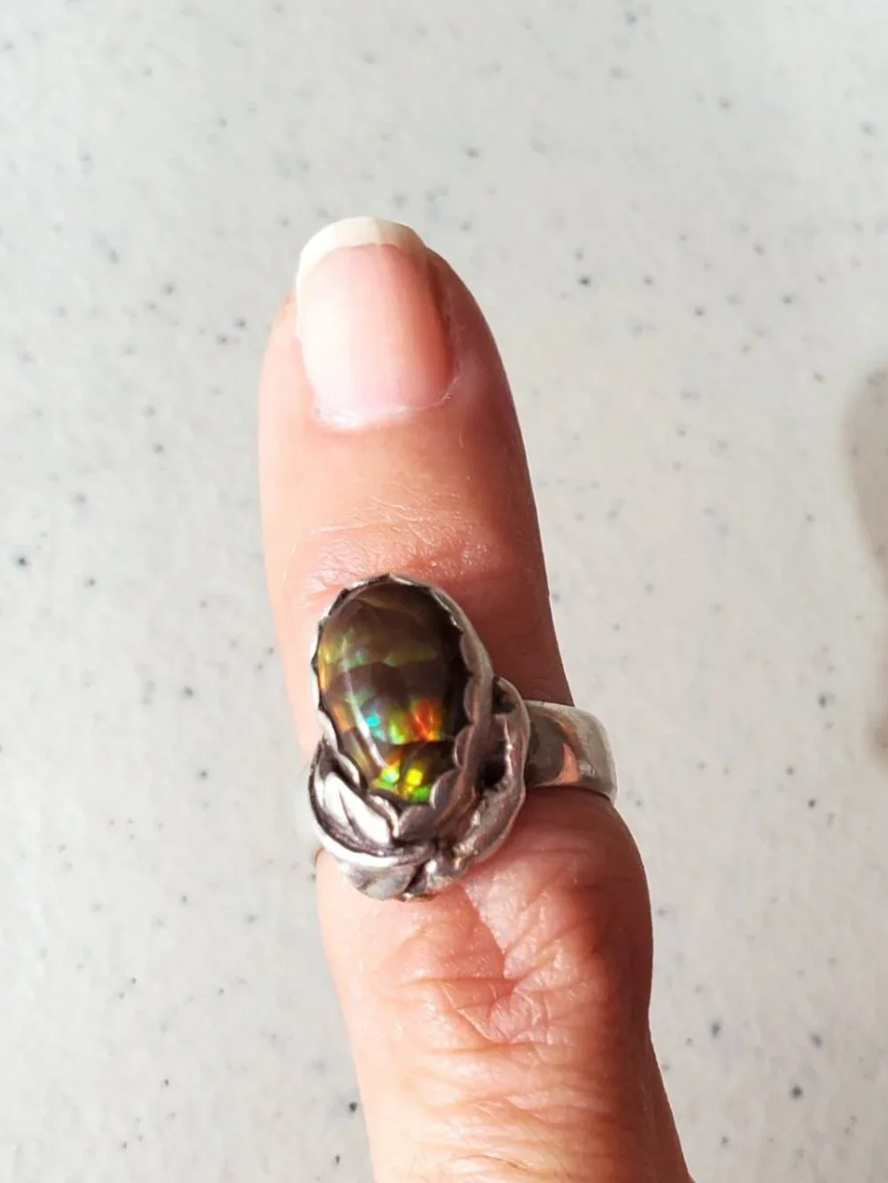 Oregon Fire Opal Pinkie Ring, Sterling Silver